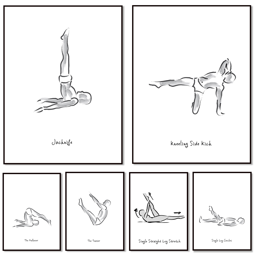 Pilates Yoga Combined - Pilates egzersizi siyah beyaz infografi, Joseph
